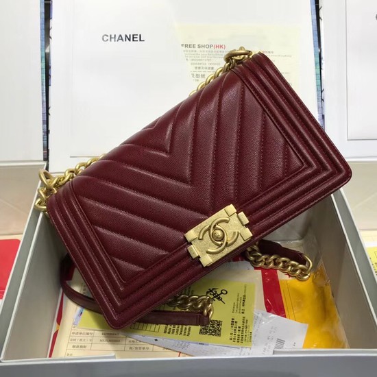 Chanel Leboy Original caviar leather Shoulder Bag V67086 Wine gold chain