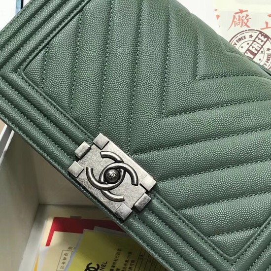 Chanel Leboy Original caviar leather Shoulder Bag V67086 green silver chain