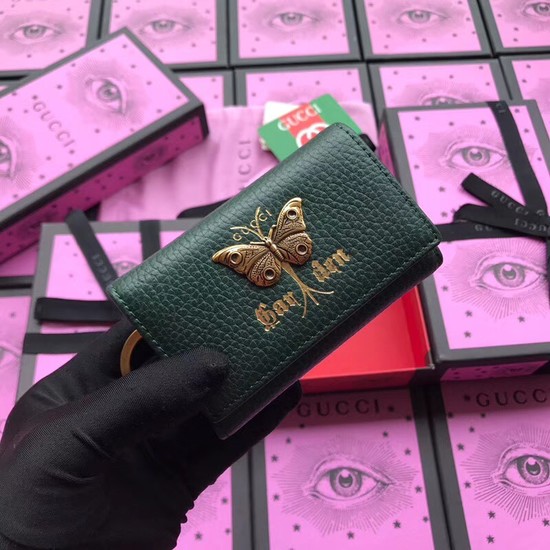 Gucci GG Supreme key case butterfly 519801 green