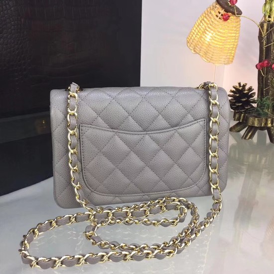 Chanel Original Caviar Leather Flap cross-body bag CF1116 Silver gray Gold chain