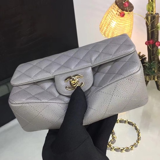 Chanel Original Caviar Leather Flap cross-body bag CF1116 Silver gray Gold chain