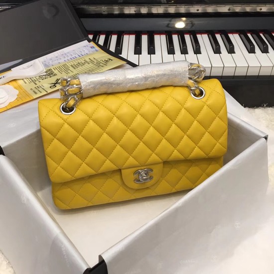 Chanel Flap Original Sheepskin Leather CF1112 Yellow silver chain