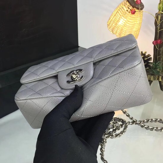 Chanel Original Caviar Leather Flap cross-body bag CF1116 Silver gray Silver chain