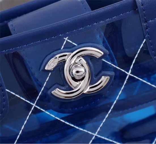 Chanel transparent Calf leather Tote Shopping Bag 8048 blue