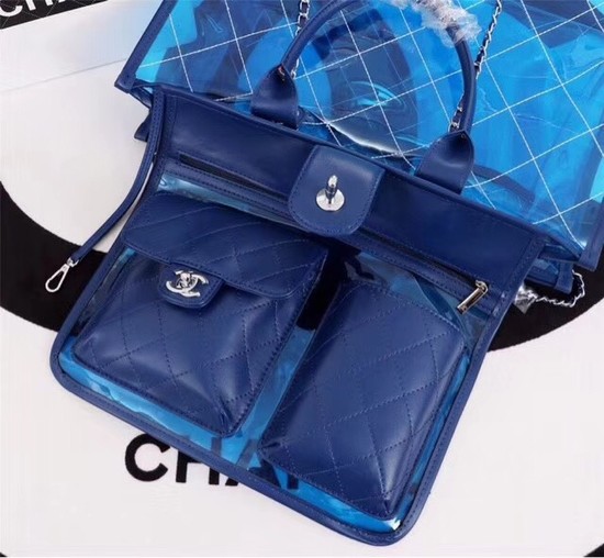 Chanel transparent Calf leather Tote Shopping Bag 8048 blue