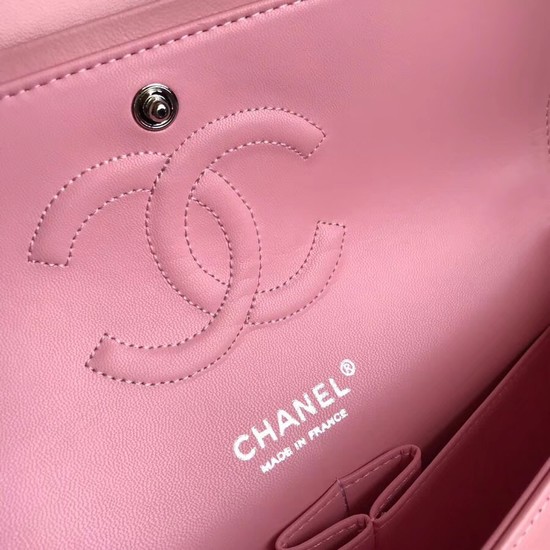 Chanel Flap Original Lambskin Leather Shoulder Bag 1112V Cherry Pink silver chain