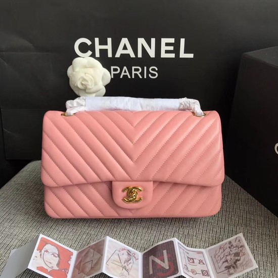 Chanel Flap Shoulder Bag Original sheepskin Leather 1112V Cherry Pink gold chain