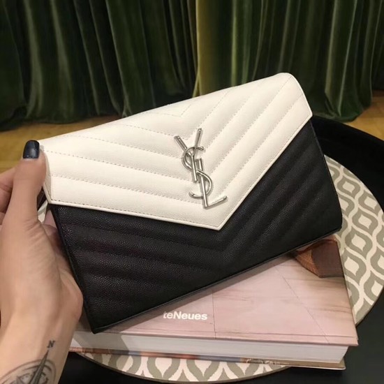 SAINT LAURENT Monogram quilted leather envelope clutch 26813 Black&white