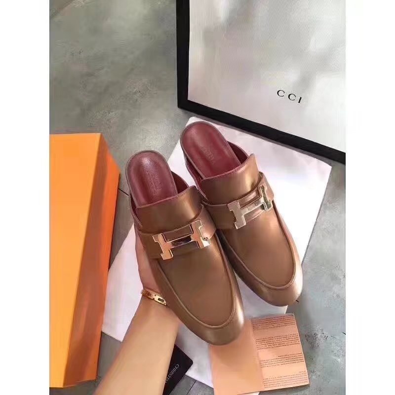 Hermes Leather Slipper HO782LD Camel