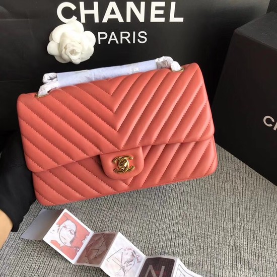 Chanel Flap Original Lambskin Leather Shoulder Bag 1112V watermelon red gold chain