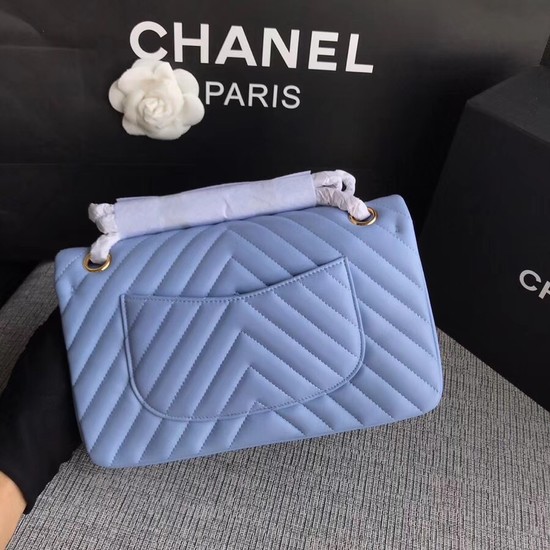 Chanel Flap Original sheepskin Shoulder Bag 1112V Light blue gold chain