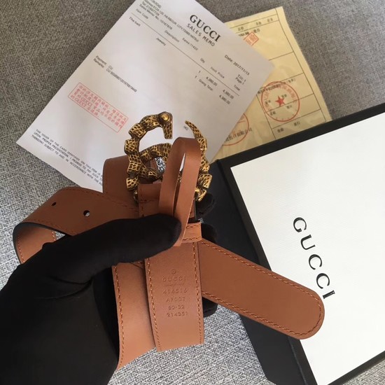 Gucci Leather belt with crystal Double G buckle 513183 Camel