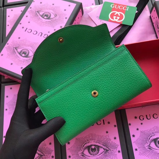 Gucci Leather Double G and crystals wallet 499313 green