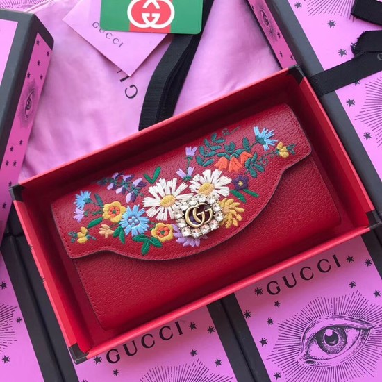 Gucci Leather Double G and crystals wallet 499313 red