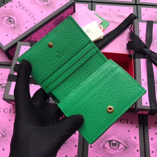 Gucci Leather card case with Double G and crystals 499311 Green