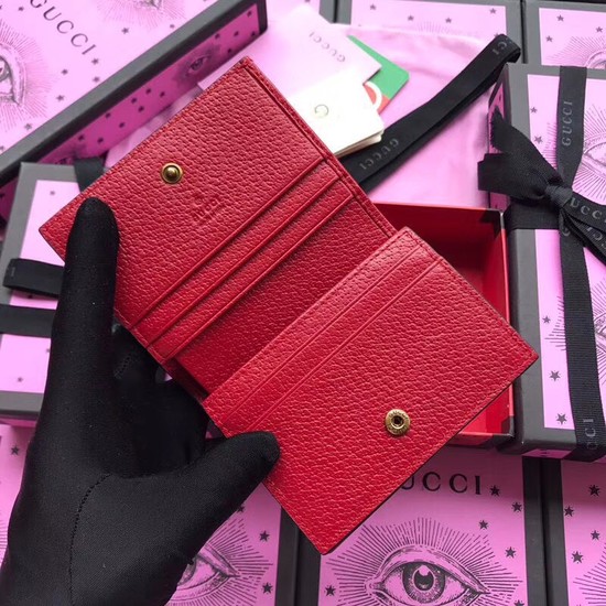 Gucci Leather card case with Double G and crystals 499311 red