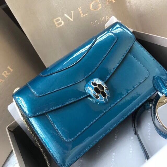 BVLGARI Serpenti Forever metallic-leather shoulder bag 4953 blue