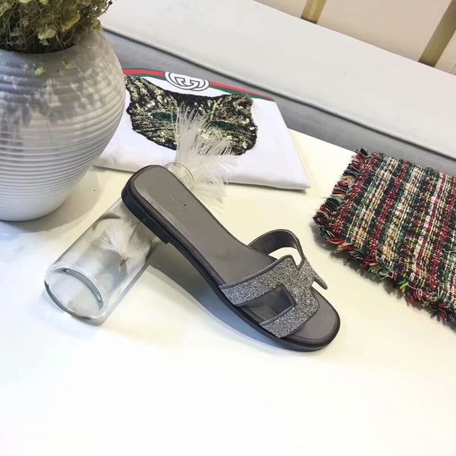 Hermes lady leather fashion Slipper HO812HMJ grey