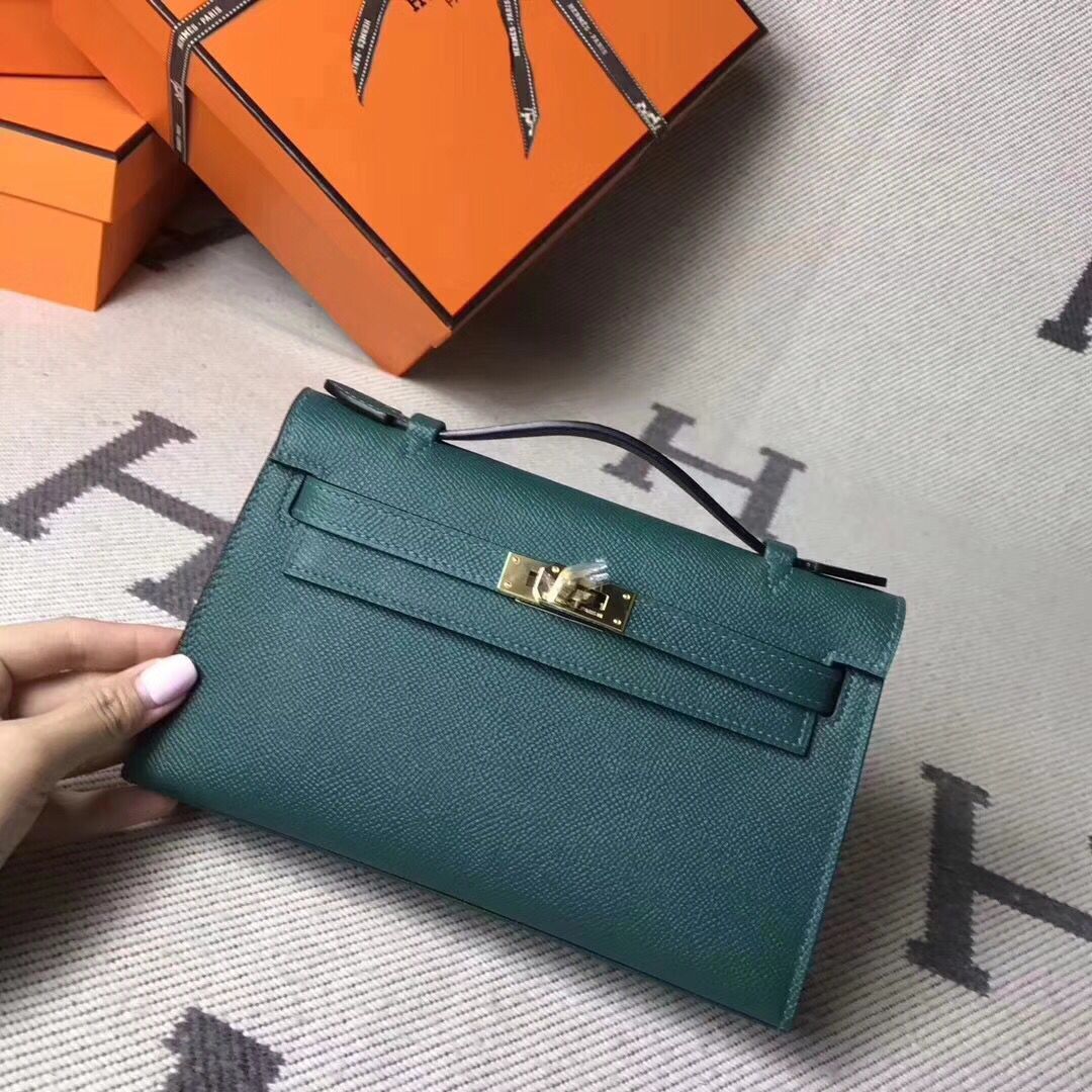 Hermes Kelly 22CM Tote Bag Original Epsom Leather KL22 Dark Green