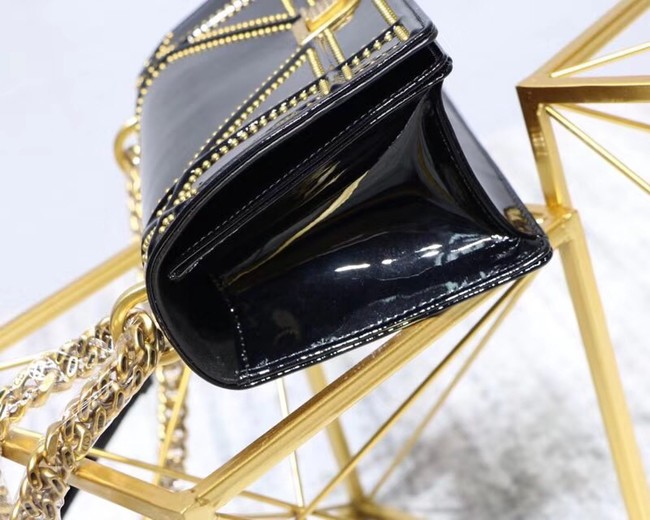 SMALL DIORAMA BAG IN BLACK-TONE STUDDED METALLIC CALFSKIN WITH LARGE CANNAGE MOTIF M0421