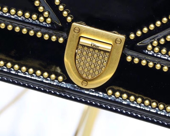 SMALL DIORAMA BAG IN BLACK-TONE STUDDED METALLIC CALFSKIN WITH LARGE CANNAGE MOTIF M0421