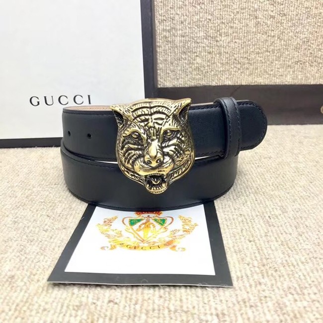 Gucci Leather belt with feline buckle 409420 black