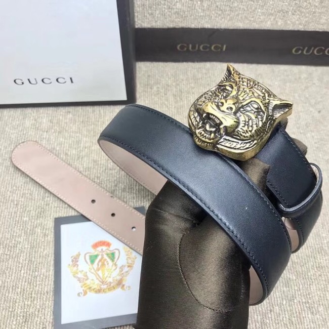 Gucci Leather belt with feline buckle 409420 black