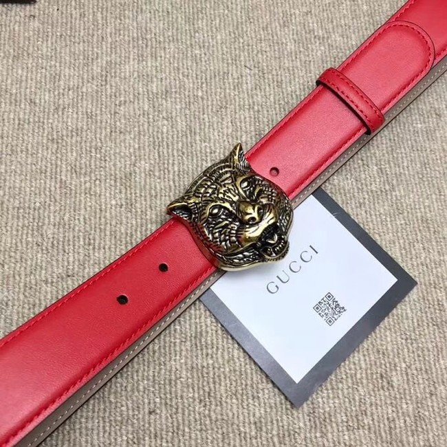 Gucci Leather belt with feline buckle 409420 red