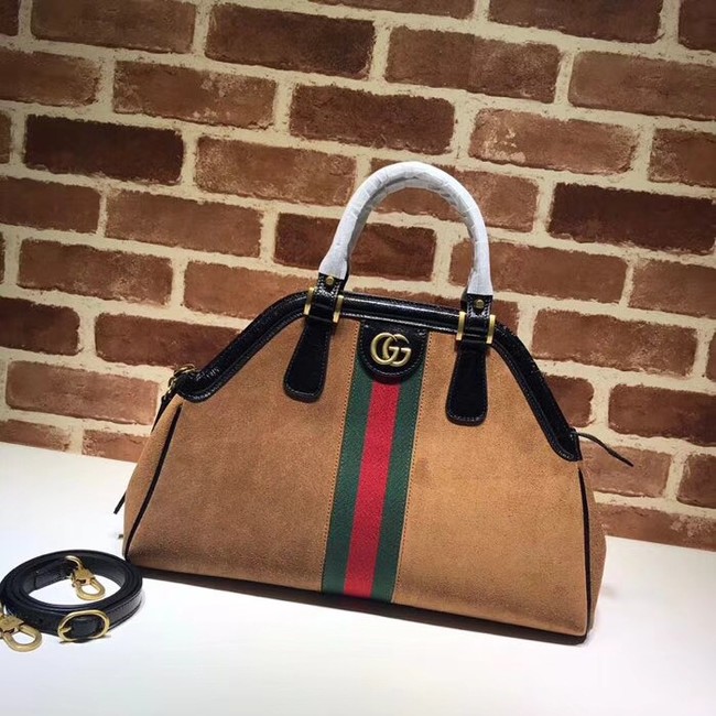 Gucci RE medium top handle bag Style 516459 brown suede