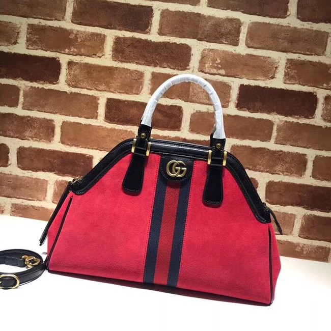 Gucci RE medium top handle bag Style 516459 red suede