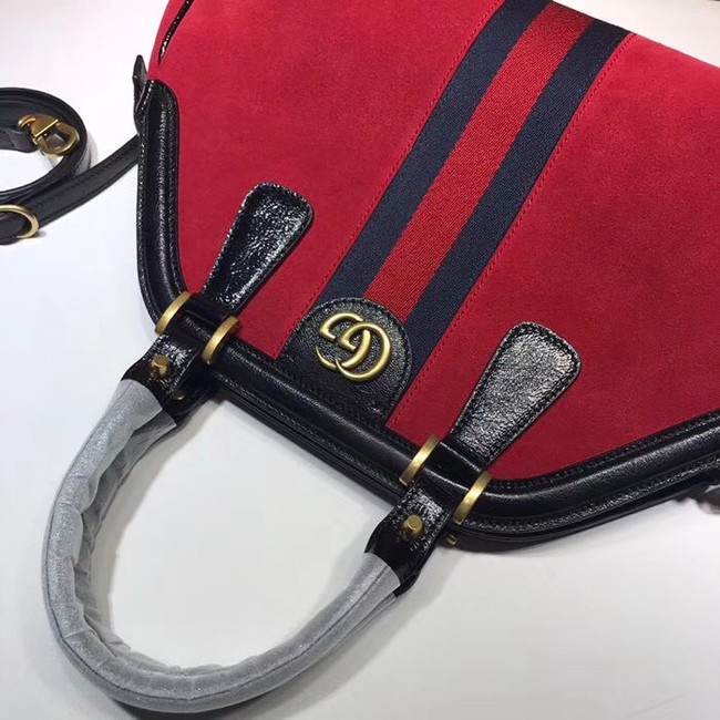 Gucci RE medium top handle bag Style 516459 red suede