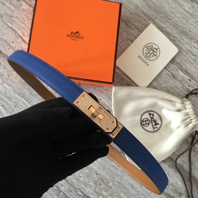 Hermes original epsom leather Kelly belt H069853 blue