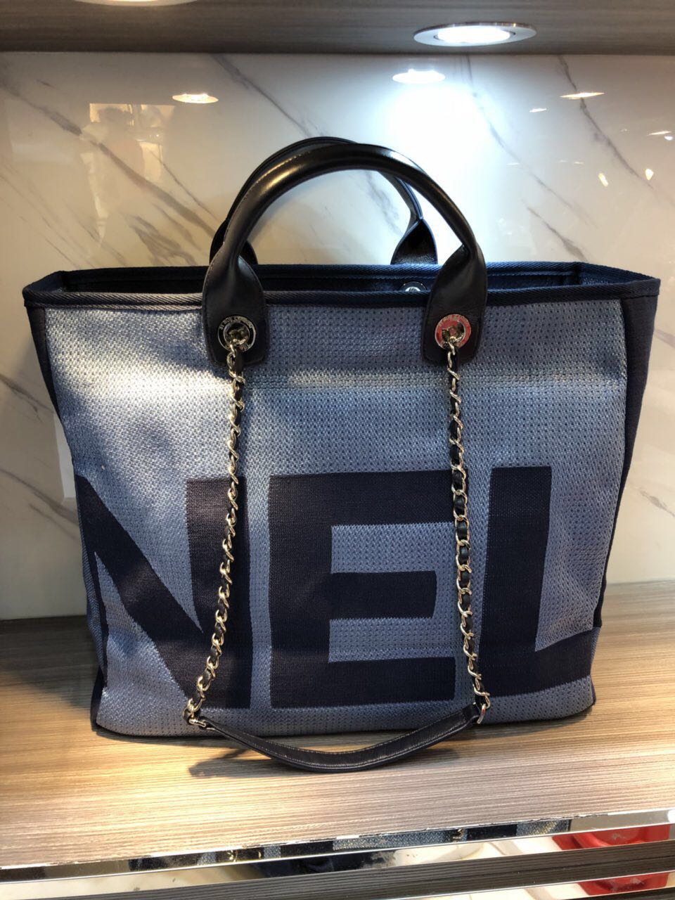 Chanel Medium Canvas Tote Shopping Bag 55699 blue