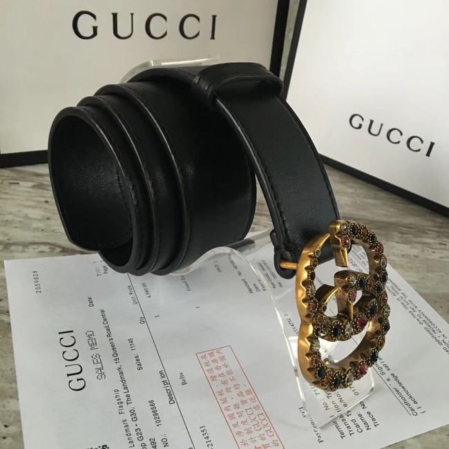 Gucci Leather belt with crystal Double G buckle 480199 black