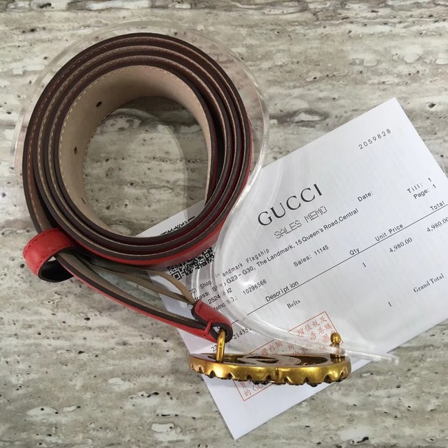 Gucci Leather belt with crystal Double G buckle 480199 red