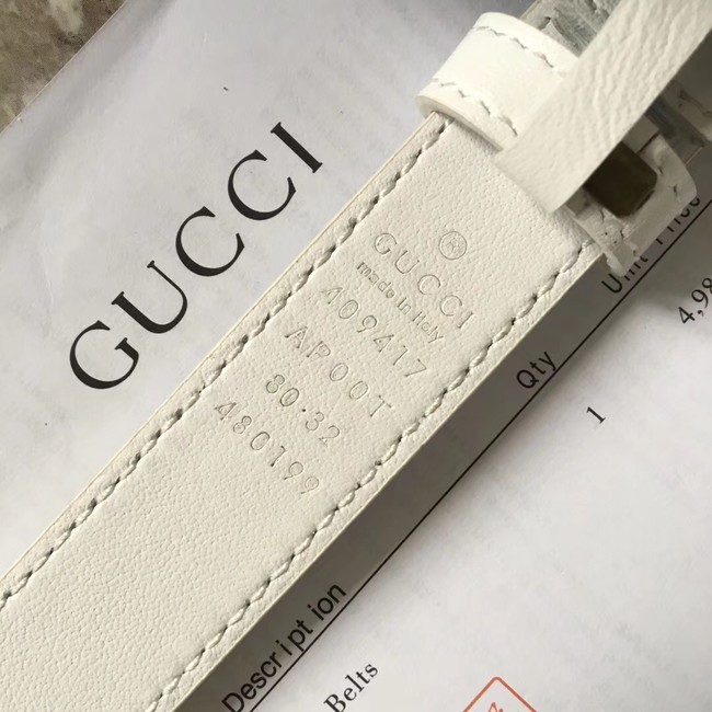 Gucci Leather belt with crystal Double G buckle G22555 white