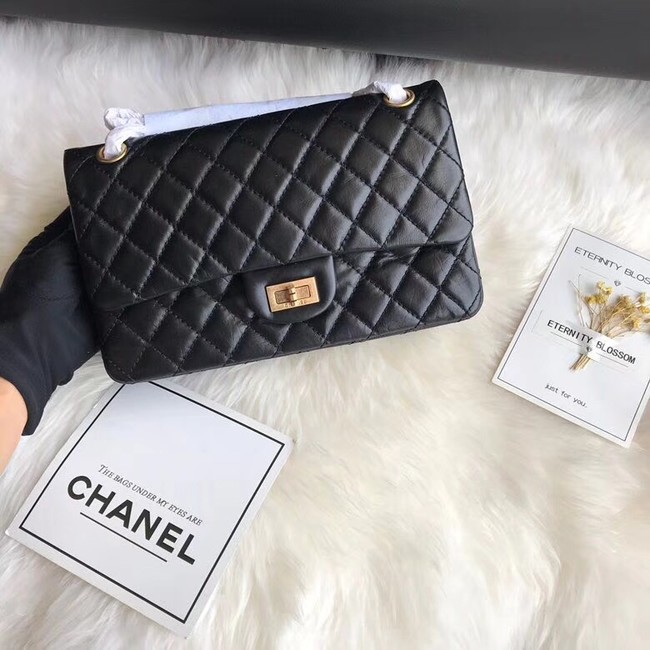 Chanel Flap Original Cowhide Leather 30225 black gold chain