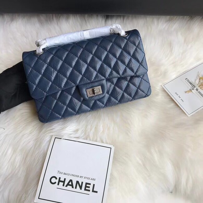 Chanel Flap Original Cowhide Leather 30225 blue Silver chain