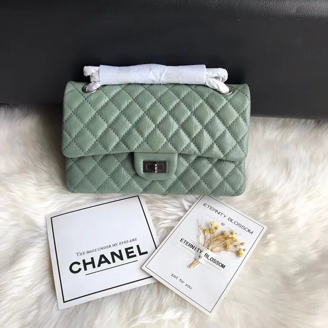 Chanel Flap Original Cowhide Leather 30225 green Silver chain