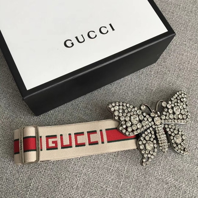 Gucci stripe belt with butterfly 499633 white&red