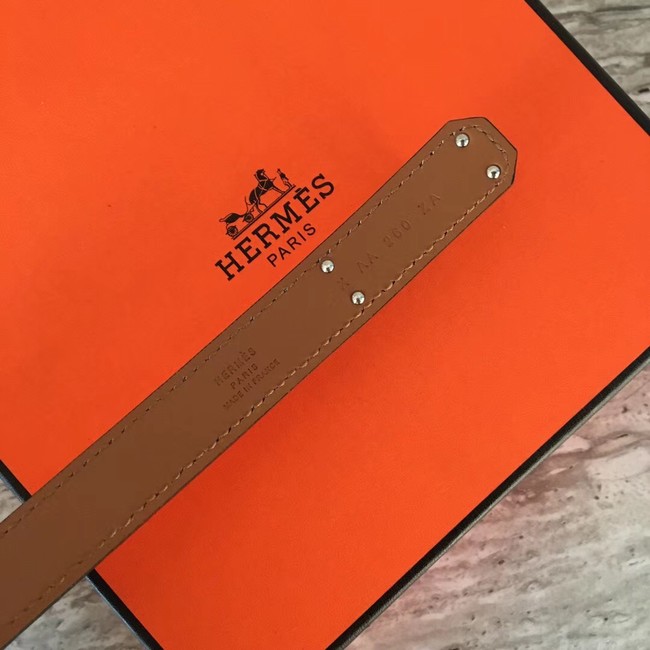 Hermes original epsom leather Kelly belt H069854 orange silver plated metal