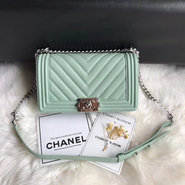 Chanel Leboy Original Caviar leather Shoulder Bag A67086 Light green silver chain