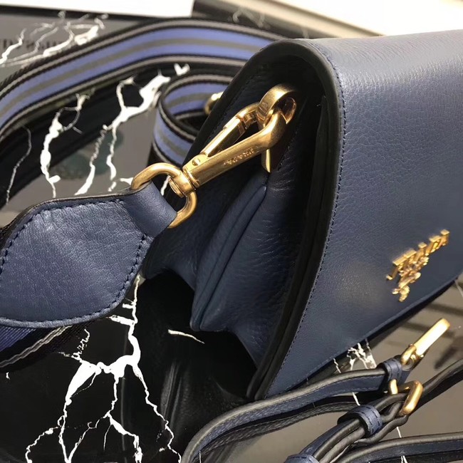 Prada calf leather shoulder bag 1BD102 dark blue