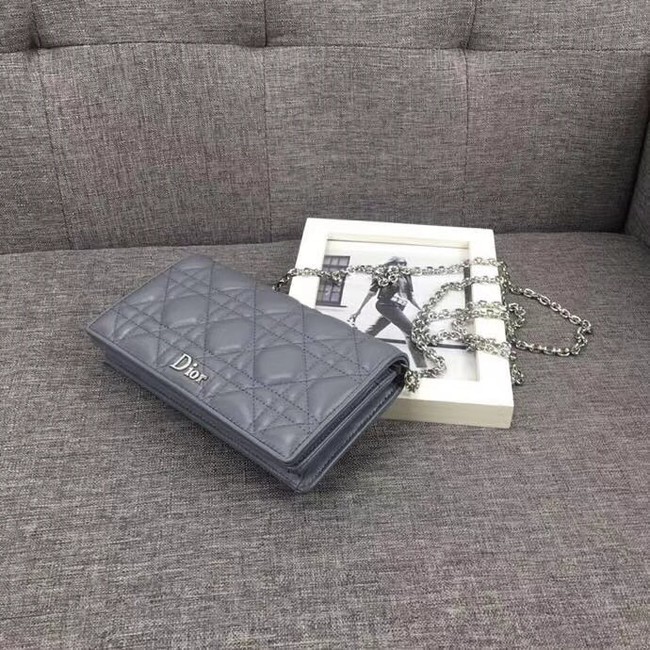 LADY DIOR CLUTCH IN GREY CANNAGE LAMBSKIN S0204