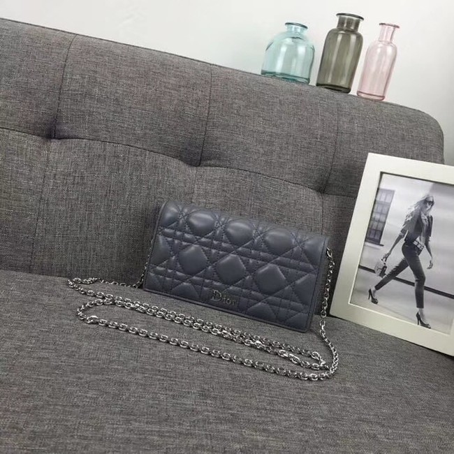 LADY DIOR CLUTCH IN GREY CANNAGE LAMBSKIN S0204