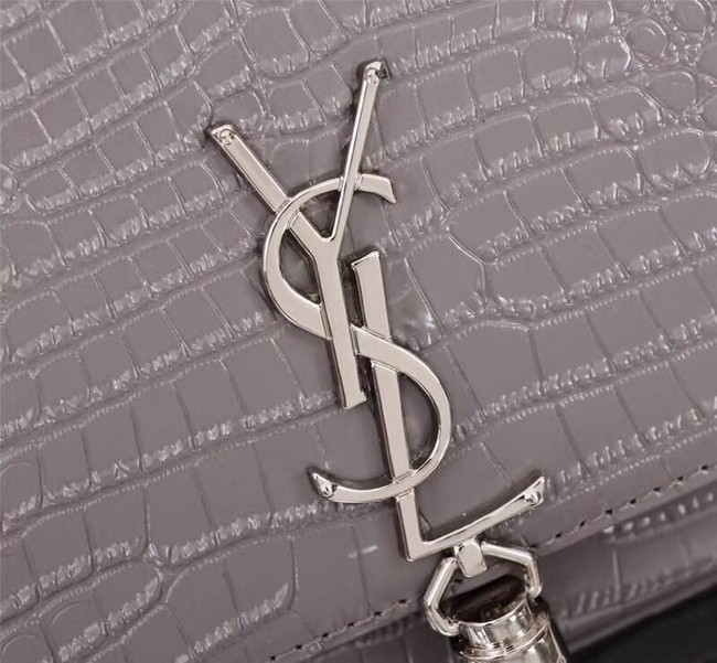 SAINT LAURENT Kate monogram medium crocodile-embossed leather shoulder bag 9288 grey