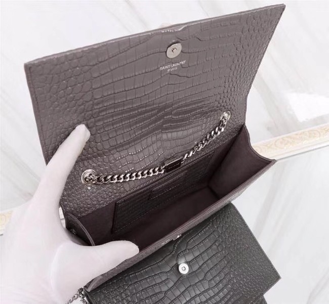 SAINT LAURENT Kate monogram medium crocodile-embossed leather shoulder bag 9288 grey