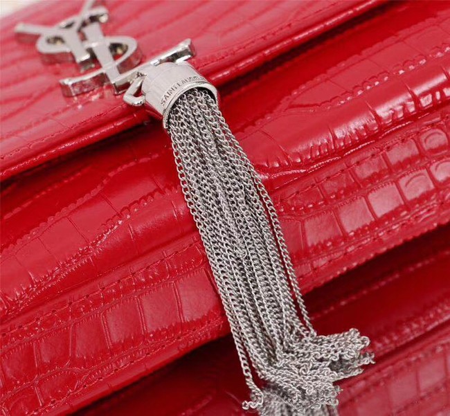 SAINT LAURENT Kate monogram medium crocodile-embossed leather shoulder bag 9288 red