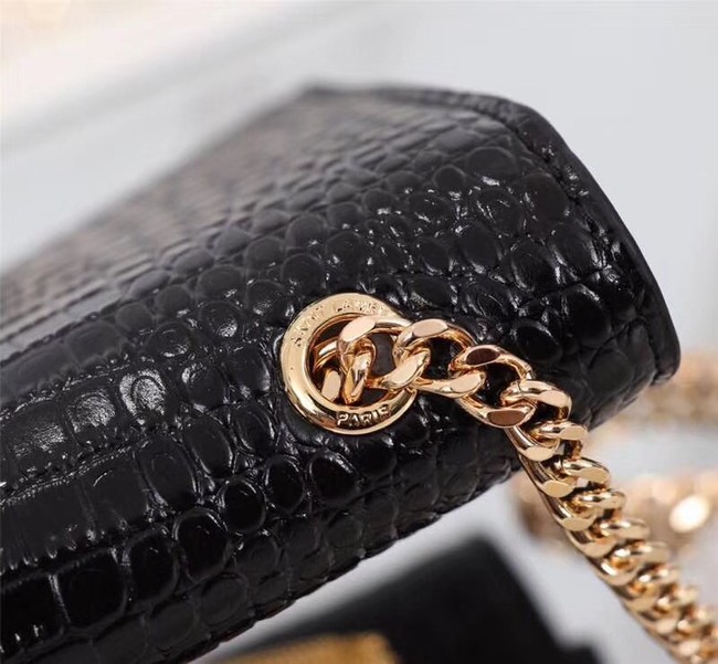 SAINT LAURENT Kate monogram medium crocodile-embossed leather shoulder bag A9288 black