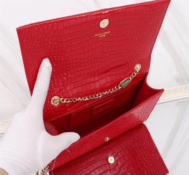 SAINT LAURENT Kate monogram medium crocodile-embossed leather shoulder bag A9288 red